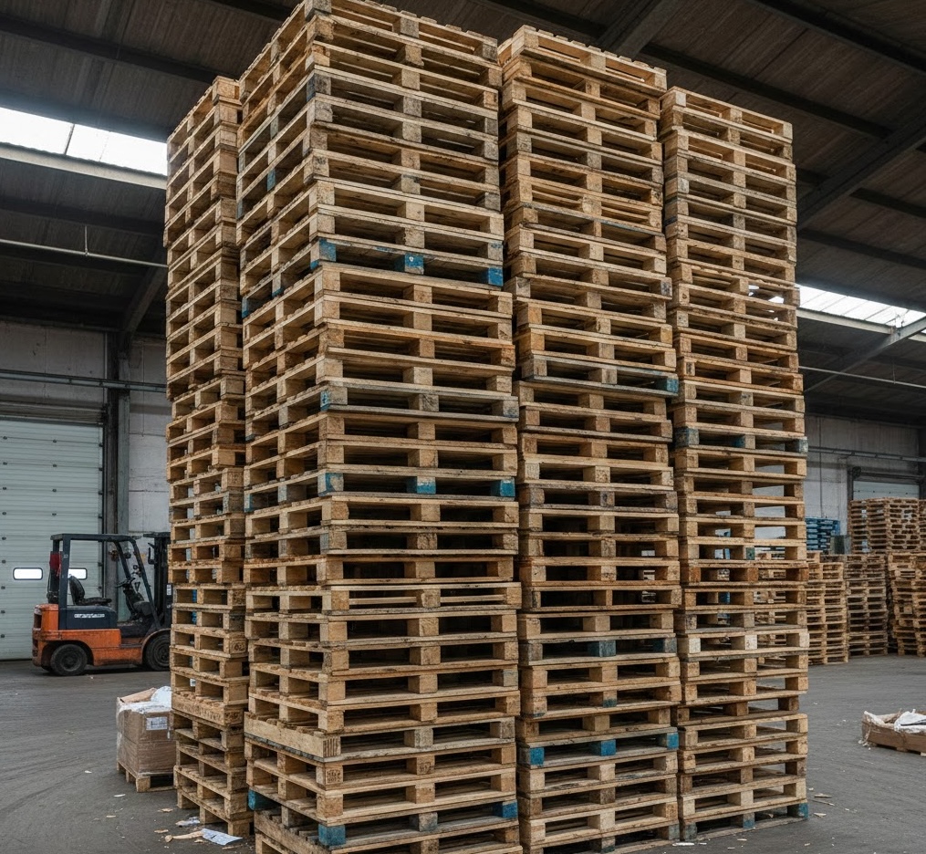 Stacked pallets in warehouse